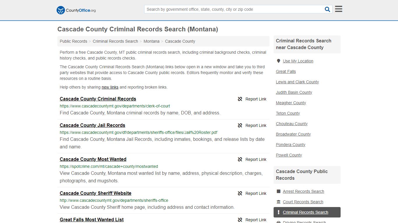 Cascade County Criminal Records Search (Montana) - County Office