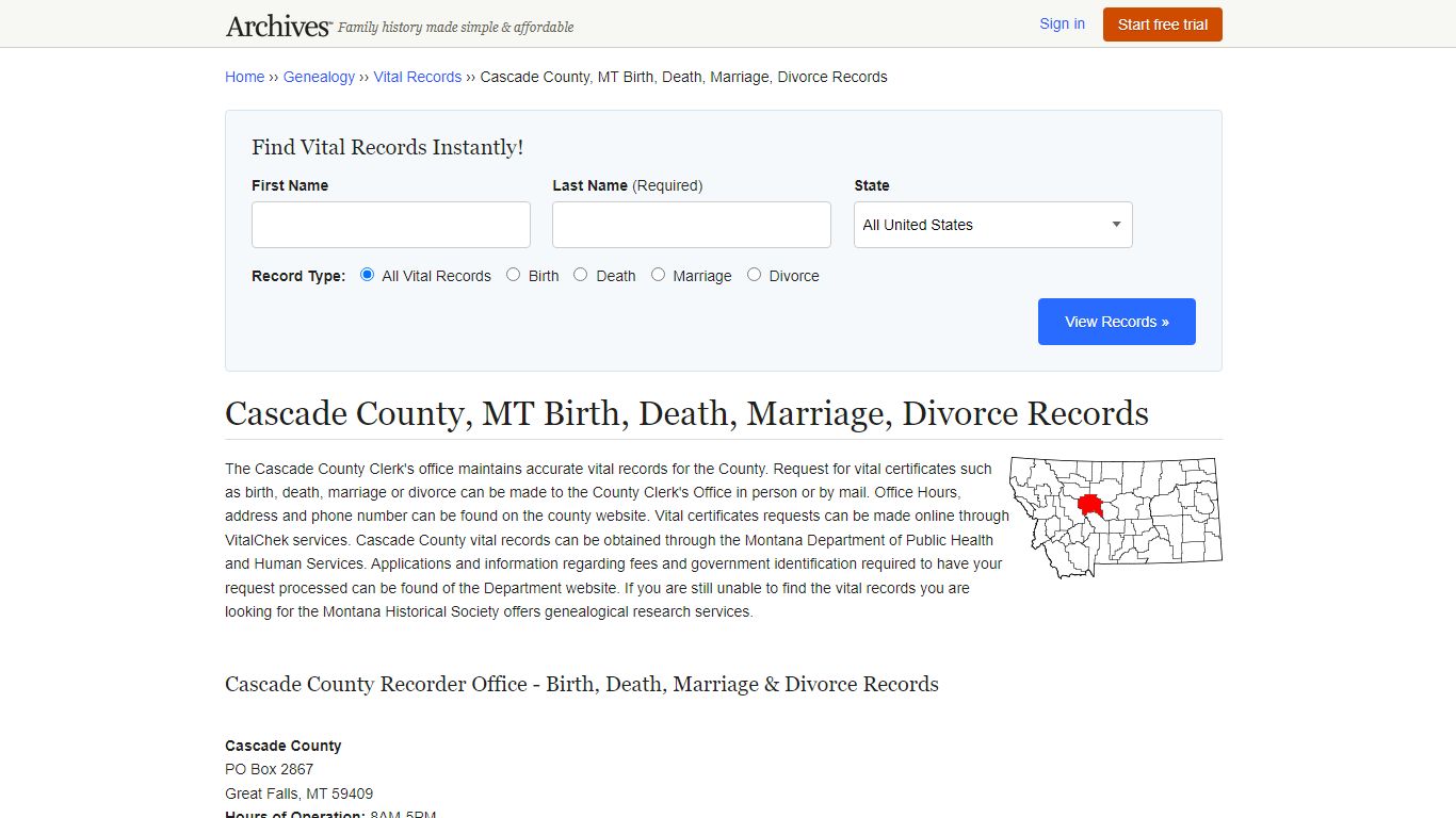 Cascade County, MT Birth, Death, Marriage, Divorce Records - Archives.com